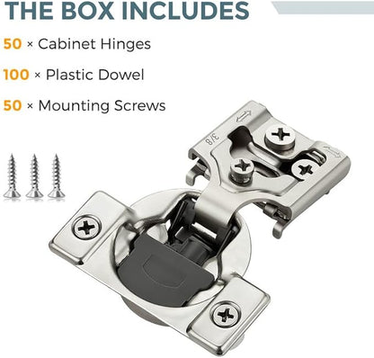 HOME EDIT 50 Pack 25 Pairs 3/8 inch Overlay Soft Close Cabinet Hinges for Kitchen, Stainless Steel Three-Way Adjustable, Concealed Self-Closing Door Hinges