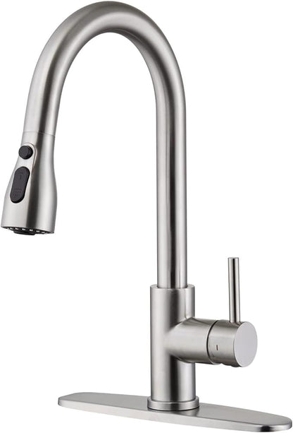 CREA Kitchen Sink Faucet,Pull Down Kitchen Faucets with Sprayer 3 Modes,Brushed Nickel Uitility Laundry Faucet Single Hole Bar Sink Faucet 360°Swivel High Arc Commercial RV Faucet Stainless Steel