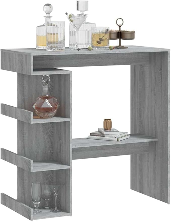 Wall-Mounted Grey Sonoma Bar Table with Storage Racks, Engineered Wood 39.4 x 19.7 Inches, Three Shelves for Dining and Entertainment Areas, Modern Minimalist Design,