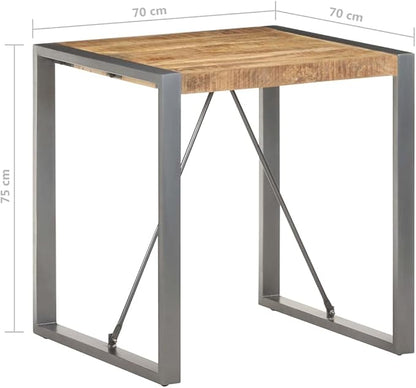 Solid Rough Mango Wood Square Dining Table Brown 27.6x27.6 Inch Industrial Style Small Kitchen Table for Dining Room Indoor Furniture