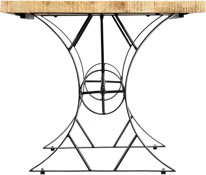 Solid Mango Wood Dining Table, Brown & Black Steel Legs, 70.9 x 35.4 inches, Rectangular Dinner Table for Kitchen & Dining Room, Modern Farmhouse Style