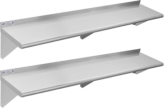 Hally Stainless Steel Shelf Wall Mounted Metal Shelf Wall Shelf 12 x 60 NSF Heavy Duty 315 lb Capacity, Commercial Wall Mounted Storage Rack for Kitchen, Garage, Laundry Room 2 Pack