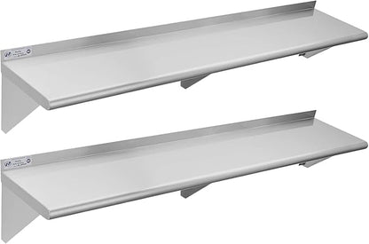 Hally Stainless Steel Shelf Wall Mounted Metal Shelf Wall Shelf 12 x 60 NSF Heavy Duty 315 lb Capacity, Commercial Wall Mounted Storage Rack for Kitchen, Garage, Laundry Room 2 Pack