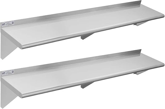 Hally Stainless Steel Shelf Wall Mounted Metal Shelf Wall Shelf 12 x 60 NSF Heavy Duty 315 lb Capacity, Commercial Wall Mounted Storage Rack for Kitchen, Garage, Laundry Room 2 Pack