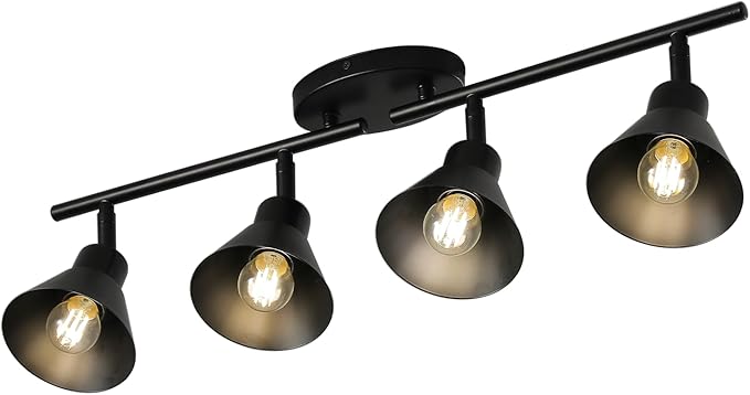 Modern 4-Light Track Lighting Fixture, Black Metal Ceiling Spotlight with Flexible Rotatable Heads, GU10 Base Directional Track Light for Kitchen, Hallway, Living Room & Gallery