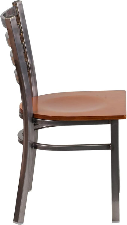 Flash Furniture 2 Pk. HERCULES Series Clear Coated Ladder Back Metal Restaurant Chair - Cherry Wood Seat