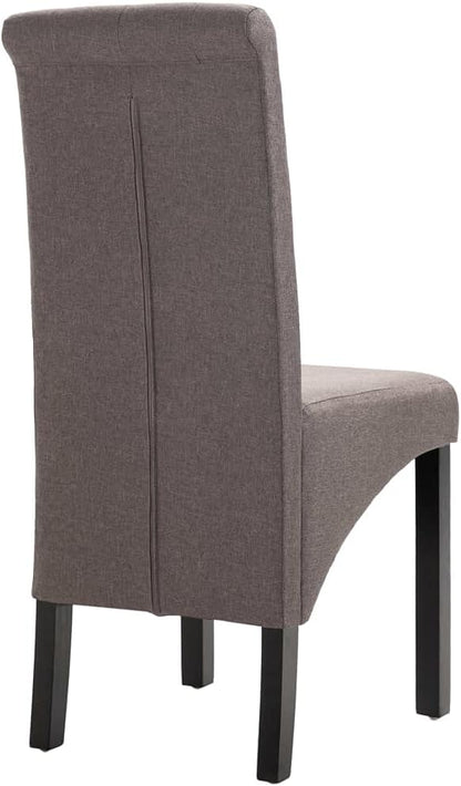 Set of 2 Taupe Fabric Dining Chairs with Solid Rubber Wood Frame Ergonomic Support Comfortable Seating for Dining Room Kitchen and Home Decor
