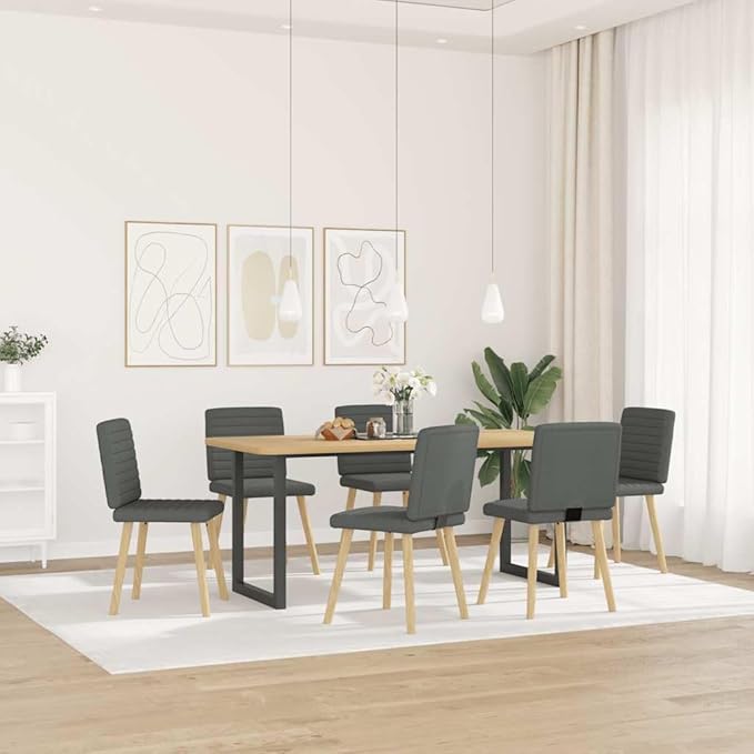 6-Piece Dark Gray Fabric Dining Chairs Set with Metal Frame - Modern Farmhouse Kitchen Chairs, Comfortable Foam Seating for Dining Room Living Room Restaurant