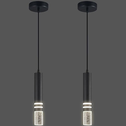Pendant Lights Kitchen Island, Crystal Pendant Light Fixtures Mini 6W LED Modern Kitchen Pendant Lighting Over Sink and Living Room and Bedroom (Black 2-Pack)