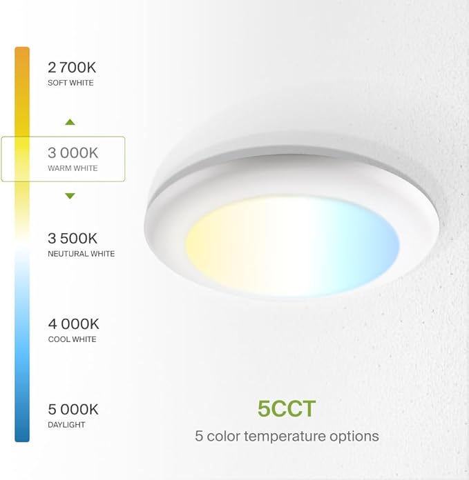 ASD 1 Pack LED Disk Lights 6 Inch, 15W 5CCT 2700K-5000K 1245LM CRI90+, Dimmable Flush Mount Ceiling Light Fixture, Low Profile Surface Mount Disc Lights, Junction Box or Recessed Can Install, UL