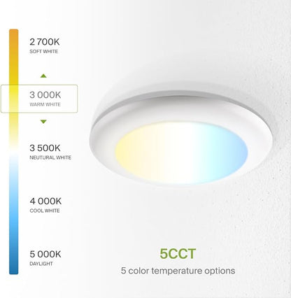 ASD 6 Pack LED Disk Lights 6 Inch, 15W 5CCT 2700K-5000K 1245LM CRI90+, Dimmable Flush Mount Ceiling Light Fixture, Low Profile Surface Mount Disc Lights, Junction Box or Recessed Can Install, UL
