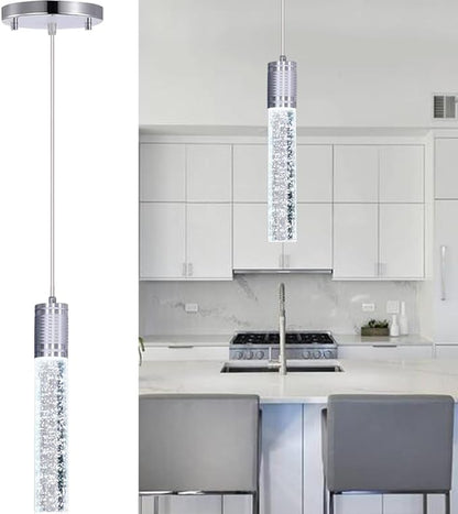 HAIXIANG Modern Kitchen Island Hanging Light Fixtures Crytstal Pendant Lighting for Kitchen Island Chrome Mini Chandelier with 6000K Daylight Bulb