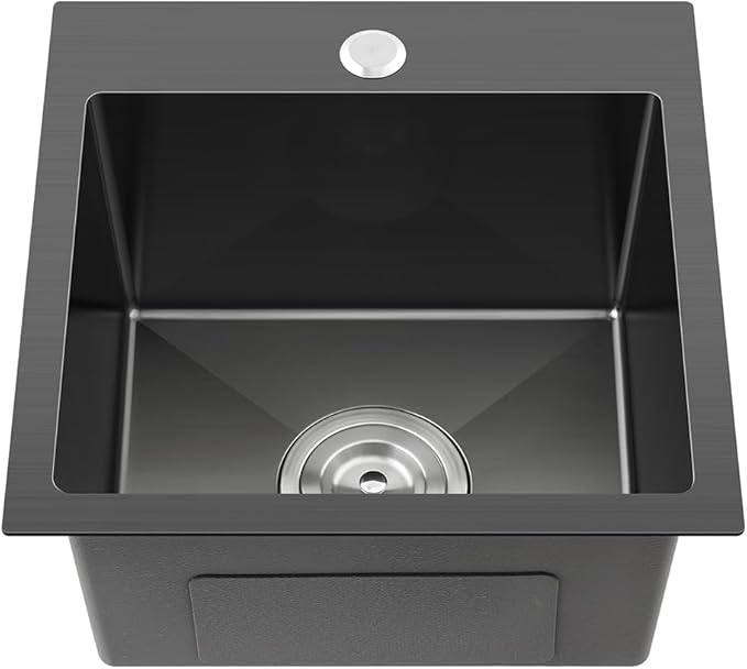 15 x 17 Inch Kitchen Bar Sink Drop In,304 Stainless Steel Handmade Single Bowl Topmount Kitchen Sink, Black