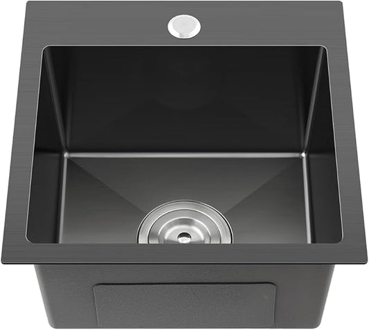 15 x 17 Inch Kitchen Bar Sink Drop In,304 Stainless Steel Handmade Single Bowl Topmount Kitchen Sink, Black