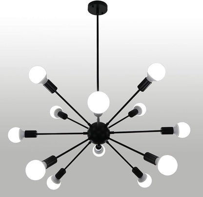 LynPon Sputnik Ceiling Light Fixture, 12 Lights Black Chandelier for Dining Room, Mid Century Chandeliers Industrial Hanging Light Vintage Pendant Light for Foyer Kitchen Living Room Bedroom