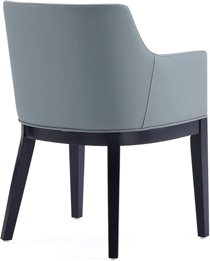 Manhattan Comfort Gansevoort Modern Faux Leather Dining Chair with Arms, Leatherette Upholstery on Solid Beech Wood Frame, Accent Furniture for Kitchen Table or Office, Set of 2, Pewter