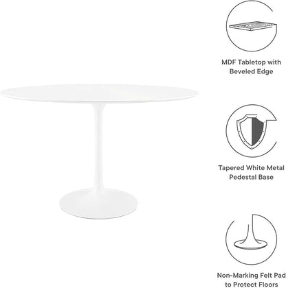 Modway Lippa 48" Mid-Century Modern Dining Table with Oval Top and Pedestal Base in White