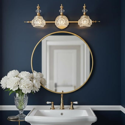 Bathroom Vanity Light Fixtures, Farmhouse Vintage Wall Sconce Lighting with Glass Shade, Bath Vintage Wall Mounted Lamps for Mirror (3 Lights,Gold,G9 Base)