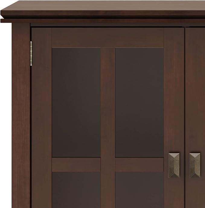 SIMPLIHOME Artisan SOLID WOOD 66 Inch Wide Contemporary Wide 4 Door Storage Cabinet in Russet Brown, For the Living Room, Entryway and Family Room