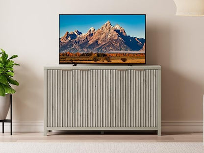 OAKHAM HOME Buffet Cabinet Fluted Sideboard 56" Accent Cabinet with Adjustable Shelves 4 Doors Modern Storage Credenza for Living Room Kitchen Hallway, Grey Ash Oak