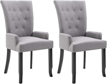 Dining Chairs Set of 2 Light Grey Polyester Solid Oak Legs 21.3"x22"x41.7" Modern Farmhouse Accent Seating for Kitchen Dining Room or Vanity Corner