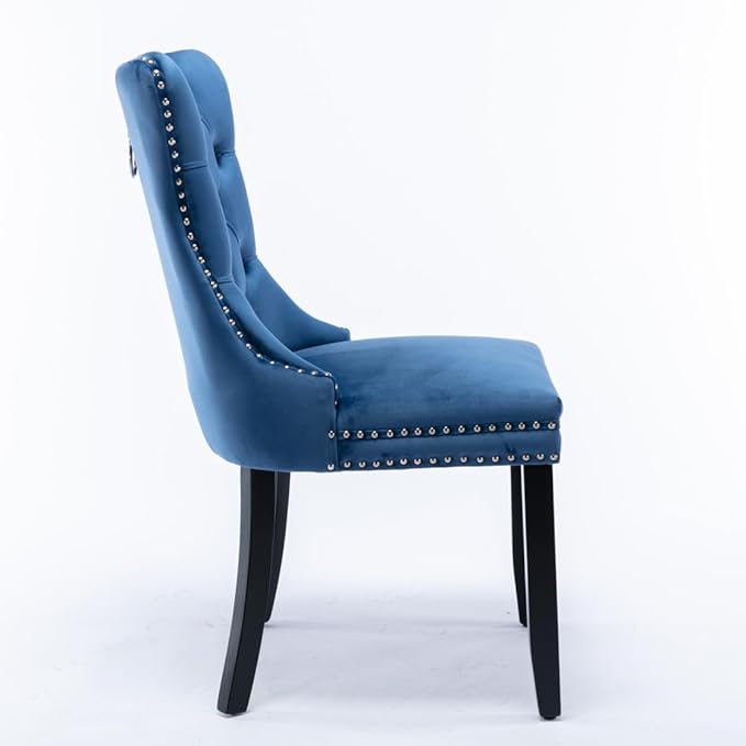 INCLAKE Dining Chairs Set of 2, Velvet Upholstered Dining Room Side Chairs with Button Tufted Back, Nailhead Trim & Wooden Legs, Modern Counter Height Bar Stools for Home Kitchen Island, Blue