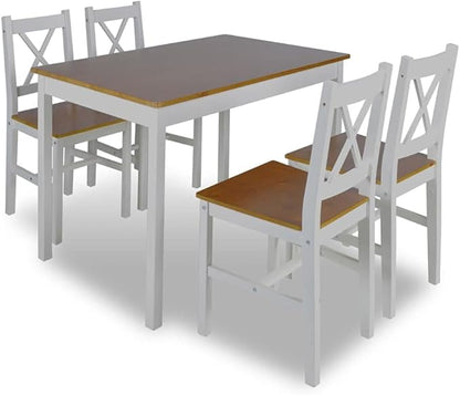 5-Piece Dining Table Set with Chairs, Small Kitchen Table Set for 4, Brown & White Lacquered Pine Wood Furniture, Compact Bistro Set for Dining Room, Kitchenette, Apartment