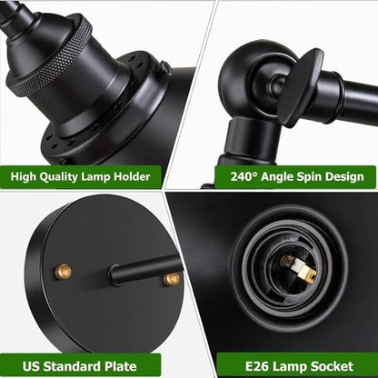 Licperron Black Wall Sconce, Industrial Vintage Wall Sconces Lighting for Bedroom Kitchen Bathroom, 240 Degree Adjustable Rustic Antique Gooseneck Wall Lamp, 4 Pack