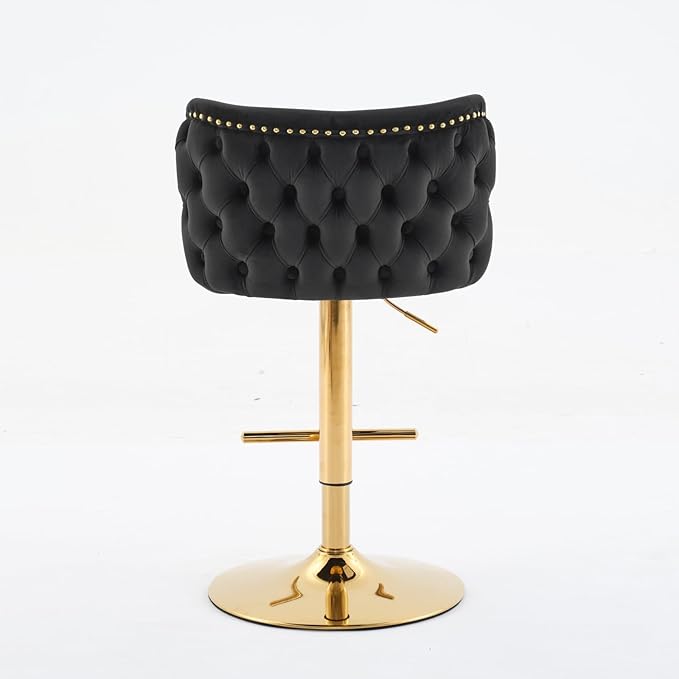 Furniture,Swivel Adjusatble Seat Height with Gold Plating Base, Classic Velvet Upholstered Bar Stools with The Whole Back Tufted, for Home Pub and Kitchen Island,Black,Set of 2