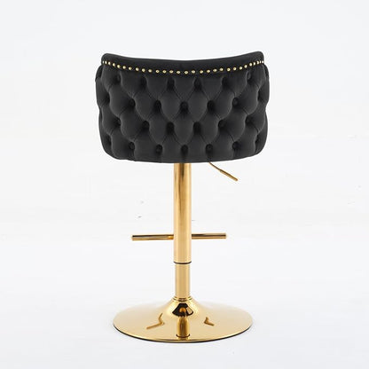 Furniture,Swivel Adjusatble Seat Height with Gold Plating Base, Classic Velvet Upholstered Bar Stools with The Whole Back Tufted, for Home Pub and Kitchen Island,Black,Set of 2
