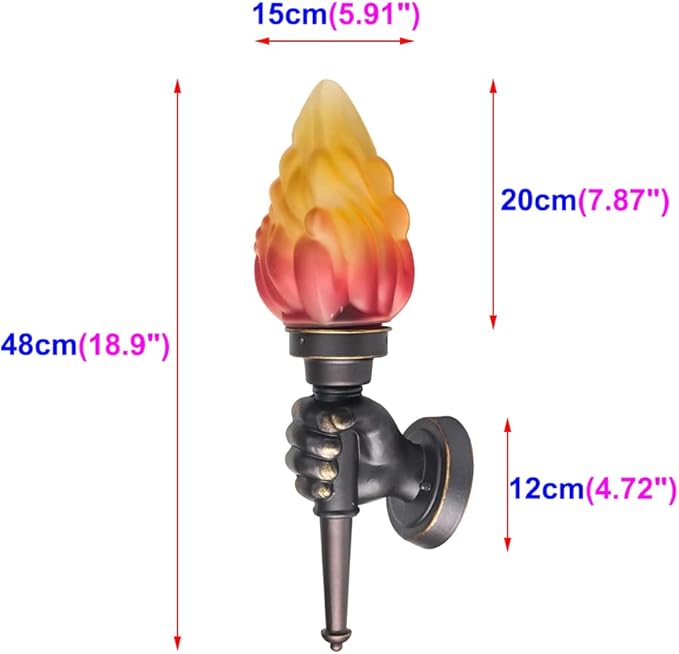 Retro Outdoor Waterproof Wall Lights Fixture Holding Torch Wall Lamp Right Torchbearer Hand Light Glass Lampshade E27 LED Bulb 7W Industrial Style,Bronze,3000K(1Pcs)