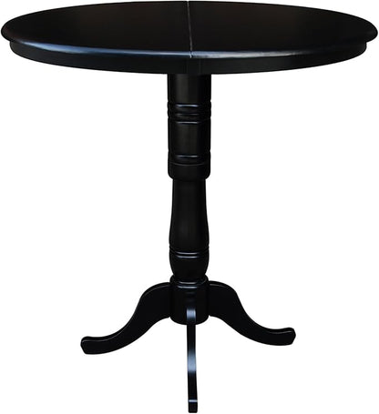 International Concepts 36-Inch Round Top Pedestal Table with 12-Inch Leaf, 42-Inch Bar Height, Black