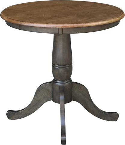 IC INTERNATIONAL CONCEPTS 30" Round Top Solid Wood Pedestal Table in Hickory/Washed Coal - Dining Height