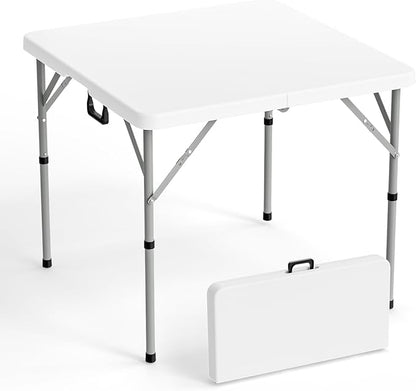 VINGLI 34" Fold in Half Square Table, Bi-Folding Commercial Portable Plastic Dining Table for Kitchen Outdoor Party Wedding Event, White