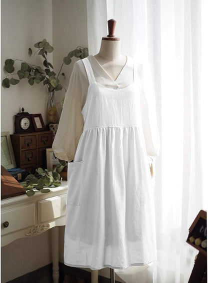 Uaussi Cotton Linen Apron Cross Back Work Apron for Women with Pockets Pinafore Dress X Cross Halter Apron for Chef Gardening