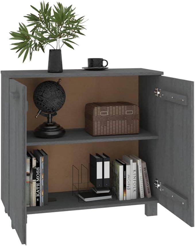Dark Grey Sideboard 33.5"x31.5"x13.8" Solid Pine Wood Buffet Cabinet with 2 Doors Ample Shelves Rustic Coffee Bar Storage for Living Room Dining Kitchen Entryway