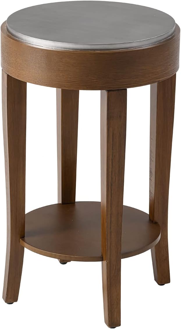 SUNBURY Farmhouse End Table with Open Storage Shelves, 16" W Round Wood Side Table, MDF Accent Nightstand for Living Room, Bedroom, and Dining Room (Dark Gray & Rustic Brown)