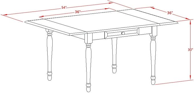East West Furniture MZT-BCH-T Monza Mid-Century Modern Dining Table - a Rectangle Dining Table Top with Dropleaf & Stylish Legs, 36x54 Inch, Black & Cherry