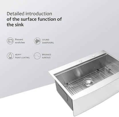 Logmey 36 Inch Drop in Farmhouse Kitchen Sink 36x22 Stainless Steel Workstation Topmount Apron Front Farm Sink 16 Gauge Single Bowl 10" Deep Sinks 36x22x10