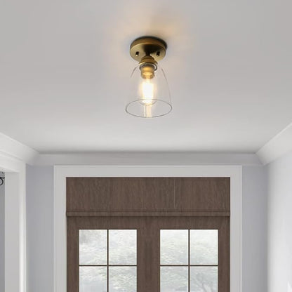 Yosoan Retro Semi Flush Mount Ceiling Light, 1-Light Vintage Industrial Hardwired 5.51'' Oval Cone Glass Shade for Kitchen Bathroom Cafe Corridor Hallway Entryway Passway(Antique)