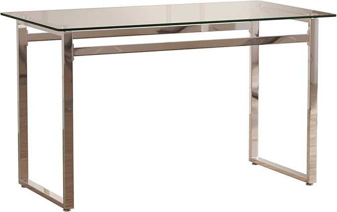 51" Modern Minimalist Rectangular Glass Dining Table for 4-6 with 0.31" Tempered Glass Tabletop and Chrome Metal Legs, Writing Table Desk for Kitchen Dining Living Room (Clear&Silver)