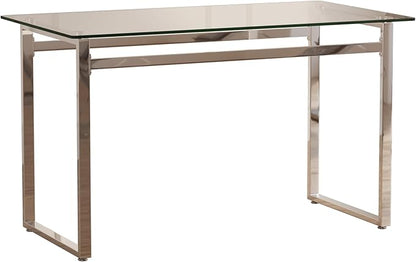 51" Modern Minimalist Rectangular Glass Dining Table for 4-6 with 0.31" Tempered Glass Tabletop and Chrome Metal Legs, Writing Table Desk for Kitchen Dining Living Room (Clear&Silver)