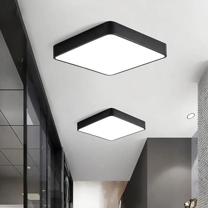 LED Ceiling Light Fixture,24 Inch Modern Square Recessed Ceiling Lights, Dimmable Light,64W Black Close to Ceiling Lighting Flush Mount Living Room Bedroom,3000K-6000K