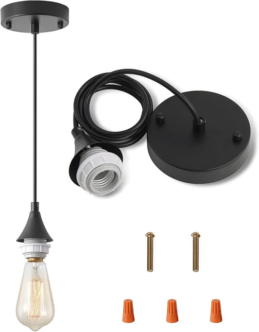 Vintage Black Pendant Light Kit, Edison Retro Pendant,E26 Lamp Socket DIY Pendant Light Cord,Adjustable Hanging Light Fixtures for Kitchen