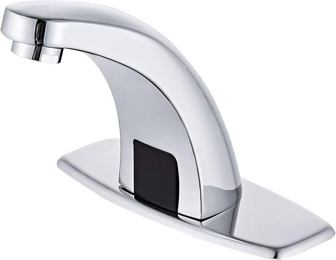 Touchless Bathroom Sink Faucet Automatic Motion Sensor Hands Free Commercial Faucets Chrome with Hot & Cold Temperature Mixing Valve Battery Operated