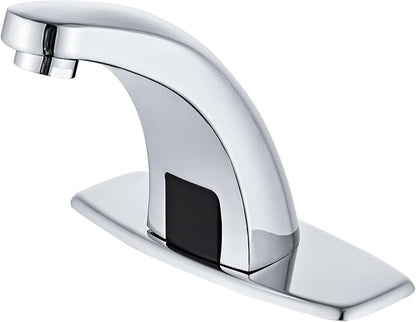 Touchless Bathroom Sink Faucet Automatic Motion Sensor Hands Free Commercial Faucets Chrome with Hot & Cold Temperature Mixing Valve Battery Operated
