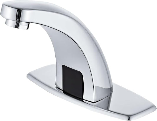 Touchless Bathroom Sink Faucet Automatic Motion Sensor Hands Free Commercial Faucets Chrome with Hot & Cold Temperature Mixing Valve Battery Operated