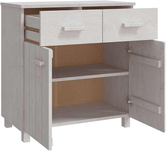 White Sideboard Buffet Cabinet with Storage, Solid Pine Wood Countertop, 31.1 x 15.7 x 31.5 in, Modern Console Table for Coffee Station, Dining Room, Kitchen or Entryway