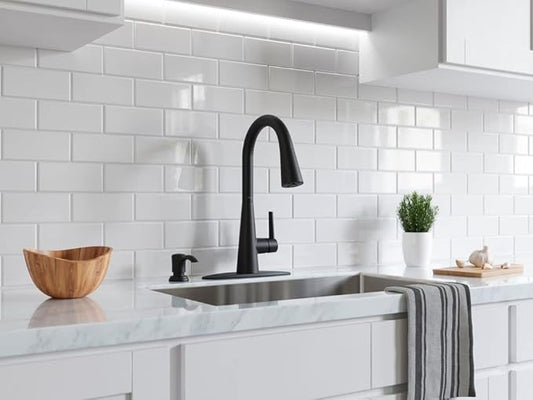Pfister Barulli Kitchen Faucet with Pull Down Sprayer and Soap Dispenser, Single Handle, High Arc, Matte Black Finish, F5297BARB