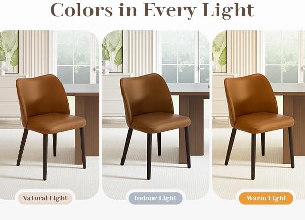 COLAMY Upholstered Dining Chairs Set of 6, Modern PU Leather Dining Room Kitchen Side Chair with Padded Seat and Wood Legs Restaurant/Cafe,Light Brown